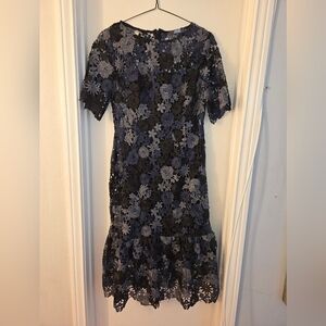 Eva Franco Brigitte Embroidered Midi Dress - Black Sz 8